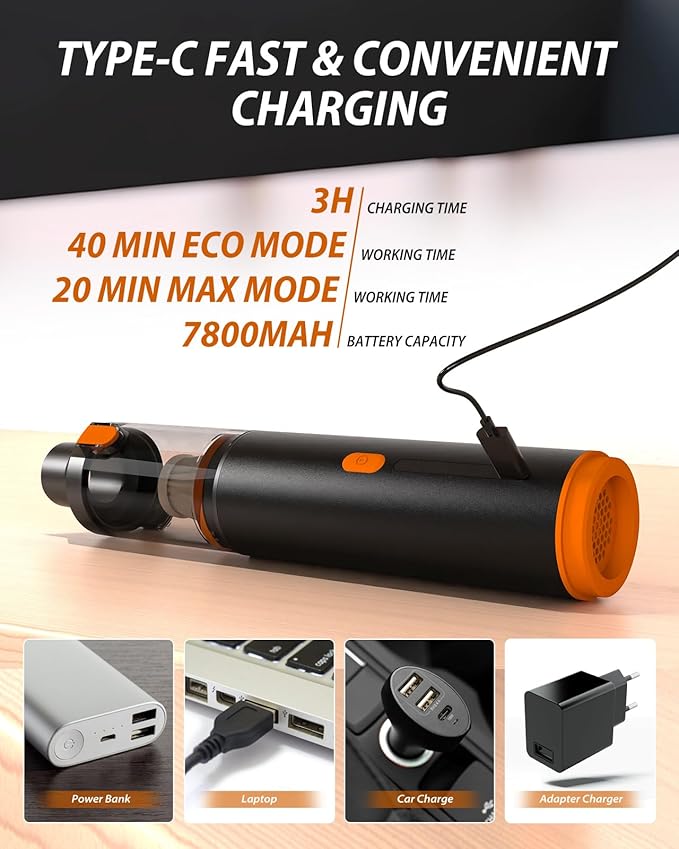 Car Vacuum 19000Pa Powerful Suction, Cordless Handheld Vacuum Cleaner & Air Duster, Portable Hand Held Mini Vacuum