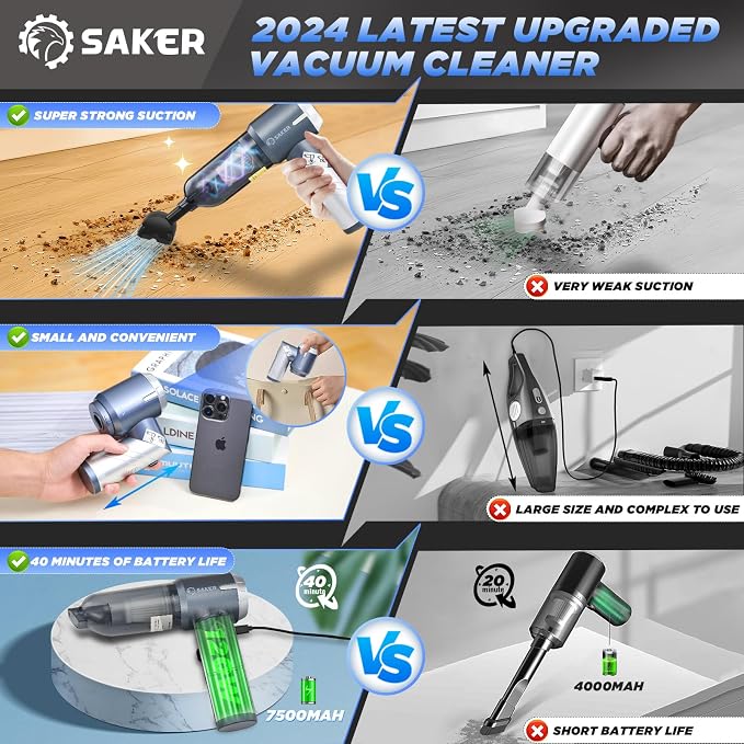Car Vacuum Cleaner 17000PA Foldable Mini Handheld Vacuums Portable Cordless with Brushless Motor for Gifts