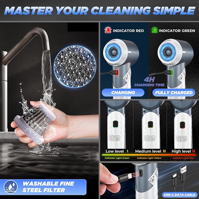 Car Vacuum Cleaner 17000PA Foldable Mini Handheld Vacuums Portable Cordless with Brushless Motor for Gifts