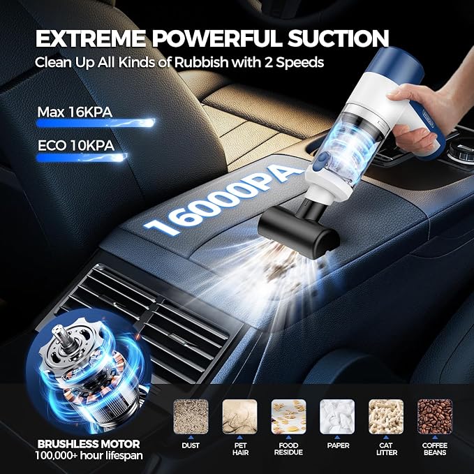 Car Vacuum Cleaner Cordless, 4 in 1 Portable Vacuum Cleaner 16000PA High Power Air Duster & Air Blower & Pump, Rechargeable