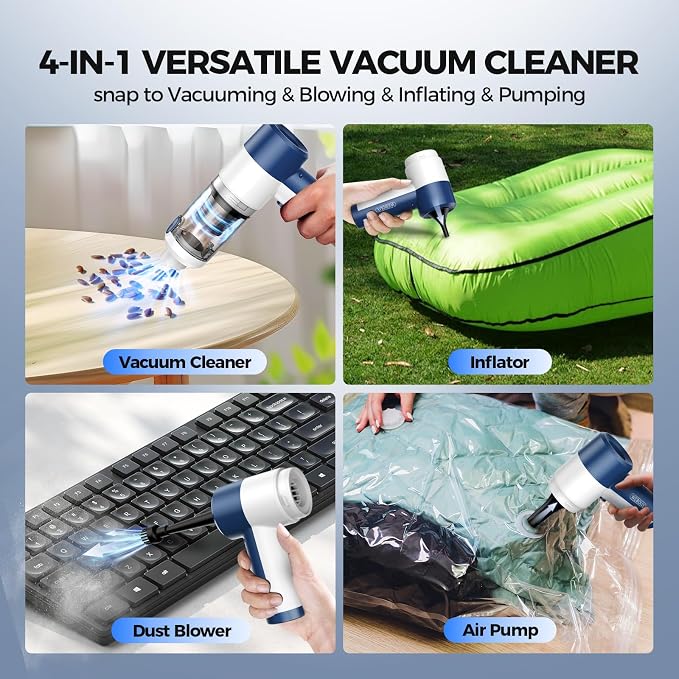 Car Vacuum Cleaner Cordless, 4 in 1 Portable Vacuum Cleaner 16000PA High Power Air Duster & Air Blower & Pump, Rechargeable