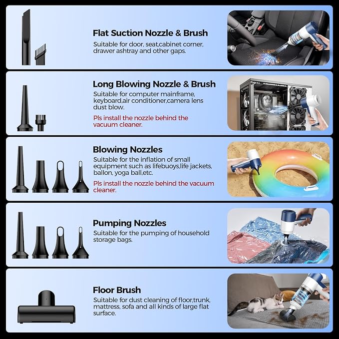 Car Vacuum Cleaner Cordless, 4 in 1 Portable Vacuum Cleaner 16000PA High Power Air Duster & Air Blower & Pump, Rechargeable