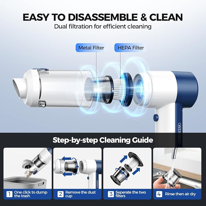 Car Vacuum Cleaner Cordless, 4 in 1 Portable Vacuum Cleaner 16000PA High Power Air Duster & Air Blower & Pump, Rechargeable
