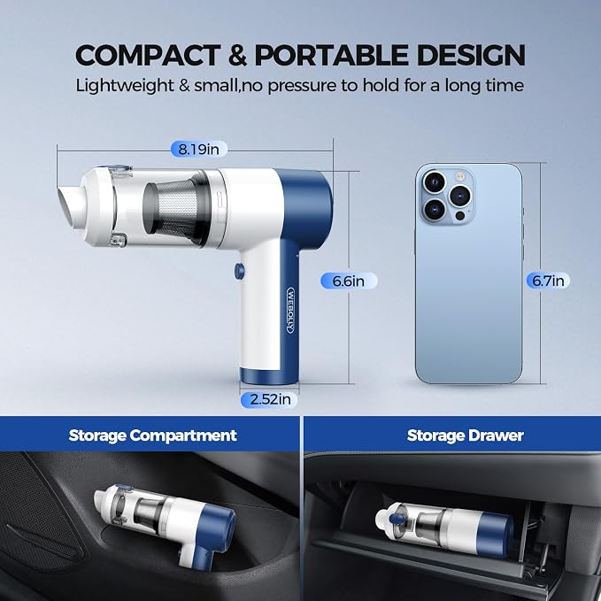 Car Vacuum Cleaner Cordless, 4 in 1 Portable Vacuum Cleaner 16000PA High Power Air Duster & Air Blower & Pump, Rechargeable