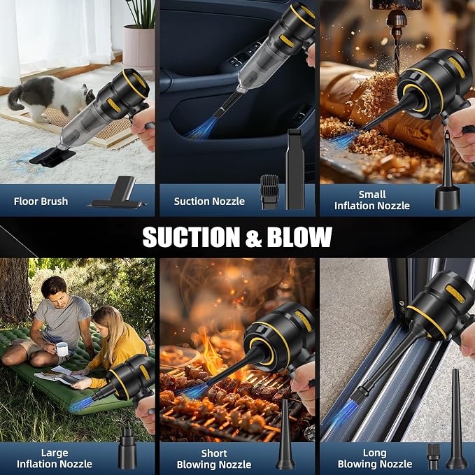 Car Vacuum Cleaner High Power - 22000PA Portable Cars Vacuum 4 in 1 Compressed Air Duster & Air Blower & Pump Hand Held