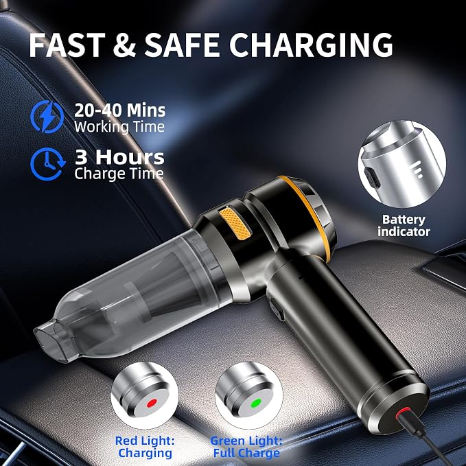 Car Vacuum Cleaner High Power - 22000PA Portable Cars Vacuum 4 in 1 Compressed Air Duster & Air Blower & Pump Hand Held
