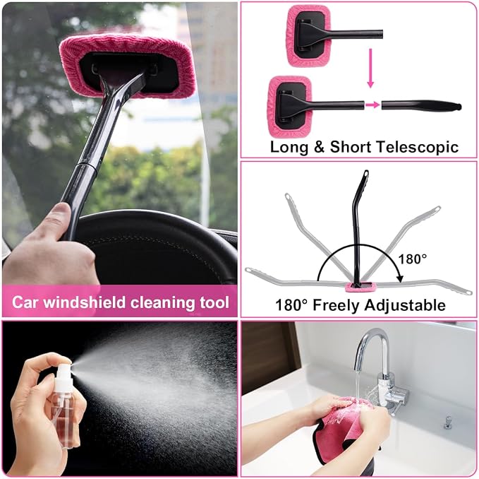 Car Vacuum Cordless Rechargeable, 8000PA High Power Handheld Vacuum Cleaner with 17PCS Car Cleaning Kit, Pink Auto