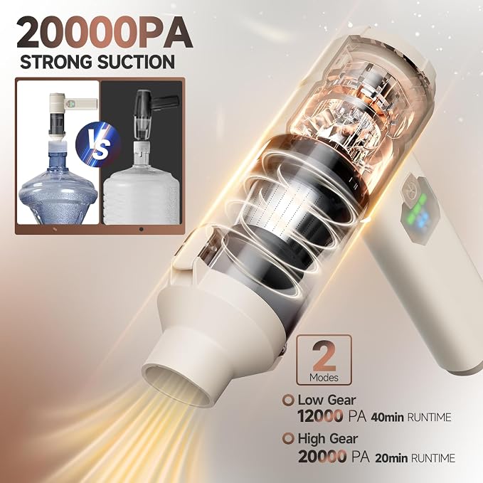 Car Vacuum, Handheld Car Vacuum Cleaner Cordless with Brushless Motor, 20000PA Suction High Power Rechargeable Vacuum Cleaner