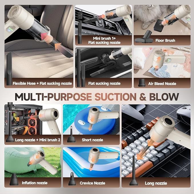 Car Vacuum, Handheld Car Vacuum Cleaner Cordless with Brushless Motor, 20000PA Suction High Power Rechargeable Vacuum Cleaner