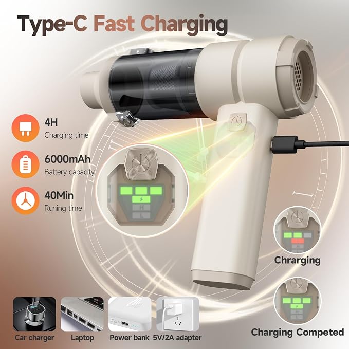 Car Vacuum, Handheld Car Vacuum Cleaner Cordless with Brushless Motor, 20000PA Suction High Power Rechargeable Vacuum Cleaner