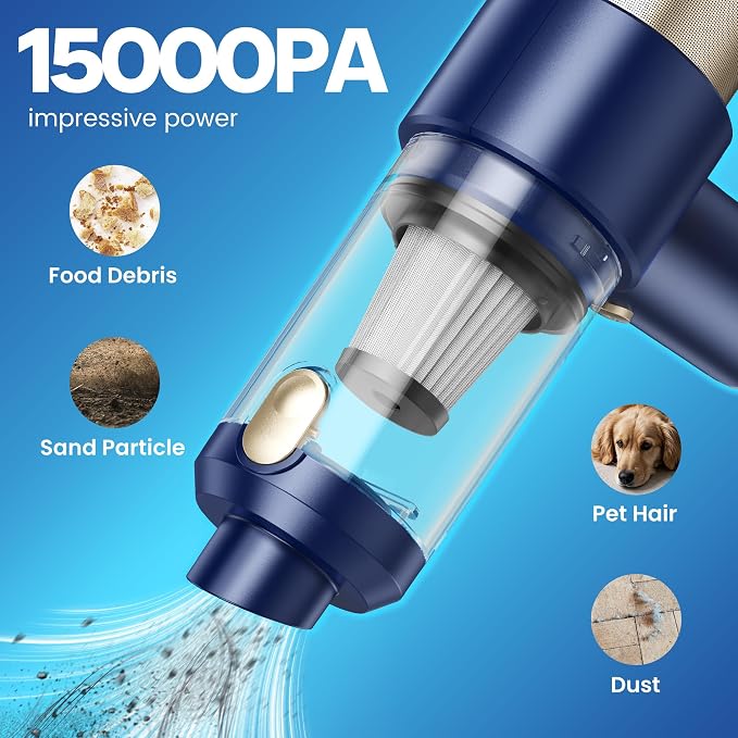 Car Vacuum Handheld Vacuum Cleaner, 15000PA Suction, Mini Vacuums with Air Duster and Blower, Portable Hand Held Vacuum for