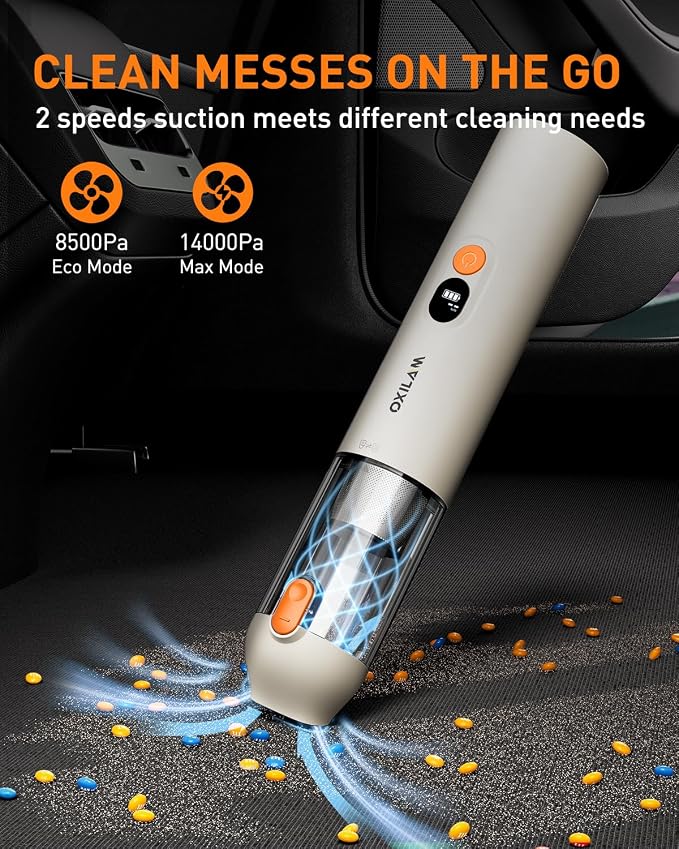 Car Vacuum Handheld Vacuum Portable Cordless-14000PA High Power, Blow & Suction 2 in 1, Up to 30 Mins Runtime, Small Vacuum