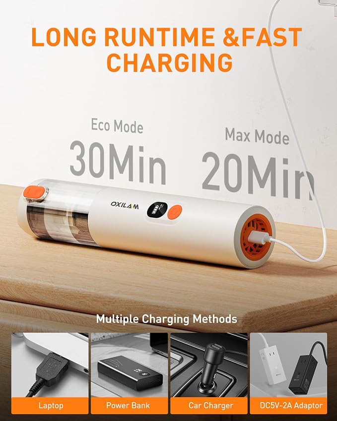 Car Vacuum Handheld Vacuum Portable Cordless-14000PA High Power, Blow & Suction 2 in 1, Up to 30 Mins Runtime, Small Vacuum