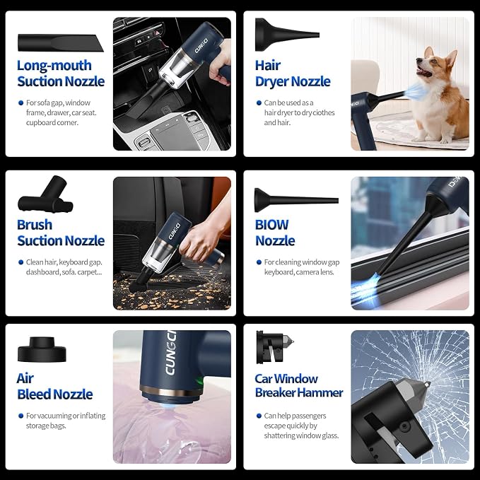 Car Vacuum Handheld Vacuum Portable Cordless, 18000Pa 5 in 1, 100W Brushless Motor, High Power Vacuum Cleaner with Window