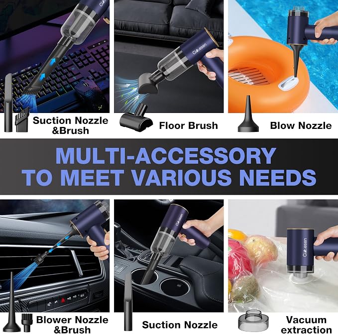 Car Vacuum Portable 4 in 1 Vacuum Cleaner 12000Pa Mini Handheld Vacuum Cordless Rechargeable 120W High Power Vacuum Cleaner &