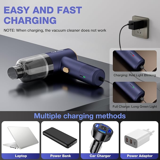 Car Vacuum Portable 4 in 1 Vacuum Cleaner 12000Pa Mini Handheld Vacuum Cordless Rechargeable 120W High Power Vacuum Cleaner &
