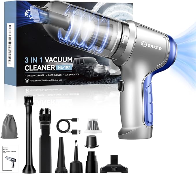Car Vacuum Portable Cordless 15000PA,3 in 1 Handheld Vacuum with Brushless Motor for Car, Office and Home Cleaning Blue