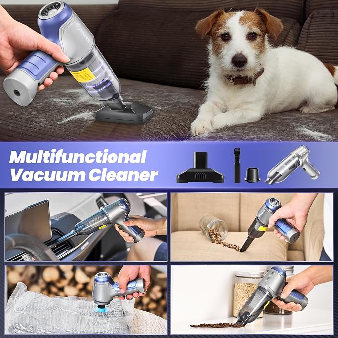 Car Vacuum Portable Cordless 15000PA,3 in 1 Handheld Vacuum with Brushless Motor for Car, Office and Home Cleaning Blue