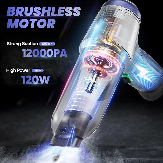 Car Vacuum Portable Cordless 15000PA,3 in 1 Handheld Vacuum with Brushless Motor for Car, Office and Home Cleaning Blue