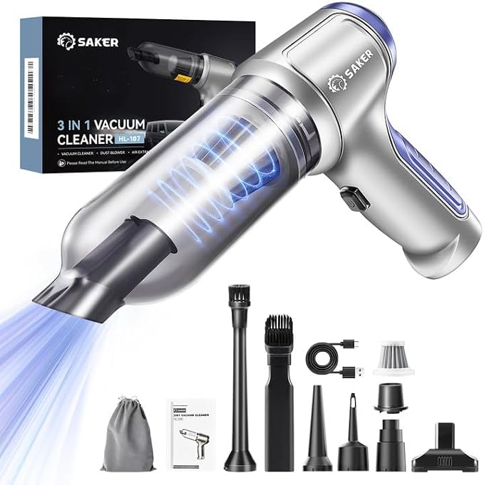 Car Vacuum Portable Cordless 15000PA,3 in 1 Handheld Vacuum with Brushless Motor for Car, Office and Home Cleaning Blue