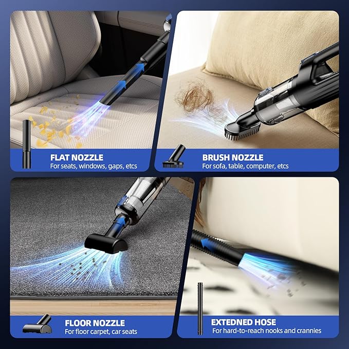 Car Vacuum Portable Cordless, 18000Pa 2 in 1 Vacuum Cleaner&Air Duster, 130W Brushless Motor Handheld Vacuum Cordless with