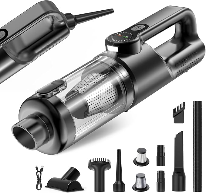Car Vacuum Portable Cordless-19000 Pa 4 in 1 Handheld Vacuum Cordless Brushless Motor with LED Light and Multi-Nozzles