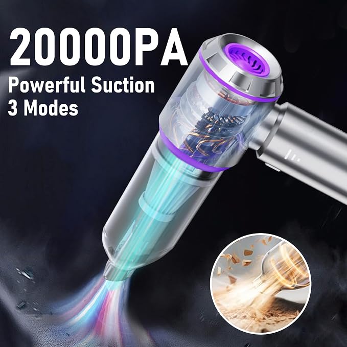 Car Vacuum Portable Cordless 20000PA High Power 4-in-1 Compressed Air Duster & Air Blower & Pump Hand Held Vacuum with