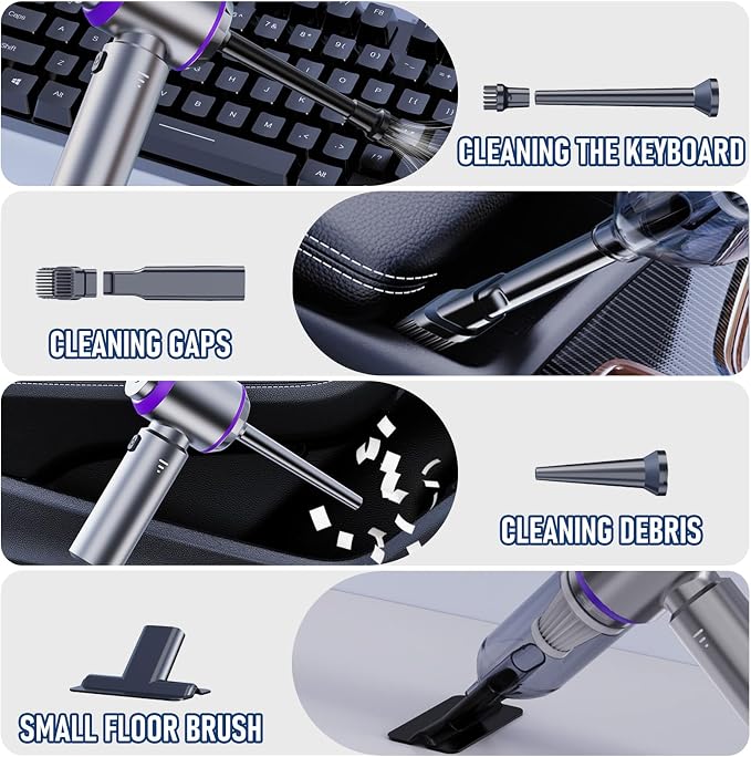 Car Vacuum Portable Cordless 20000PA High Power 4-in-1 Compressed Air Duster & Air Blower & Pump Hand Held Vacuum with