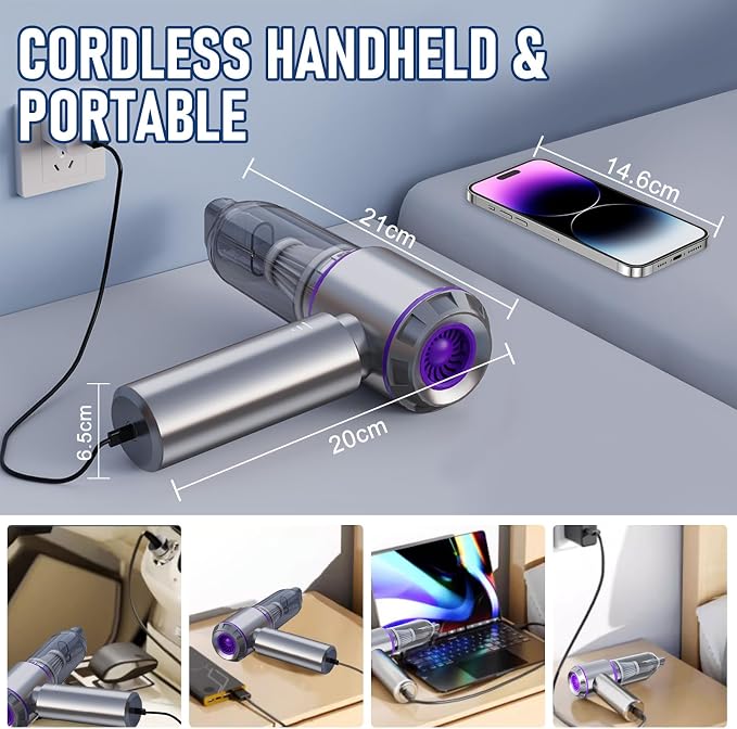 Car Vacuum Portable Cordless 20000PA High Power 4-in-1 Compressed Air Duster & Air Blower & Pump Hand Held Vacuum with