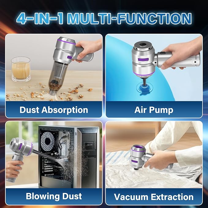 Car Vacuum Portable Cordless 20000pa High Power 4-in-1 Handheld Vacuum Cordless Rechargeable, Portable Vacuum with 3 Reusable