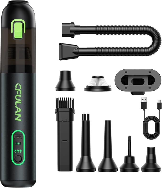 Car Vacuum Portable Cordless, 21000Pa 4-in-1 Handheld Mini Vacuum Cleaner with 8 Attachments, 3 Suction Modes, One-Touch