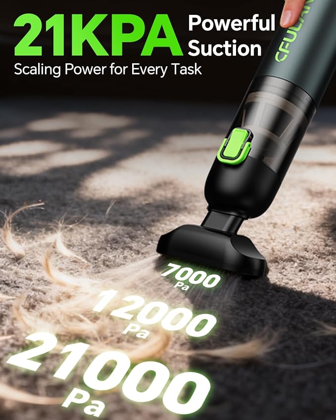 Car Vacuum Portable Cordless, 21000Pa 4-in-1 Handheld Mini Vacuum Cleaner with 8 Attachments, 3 Suction Modes, One-Touch