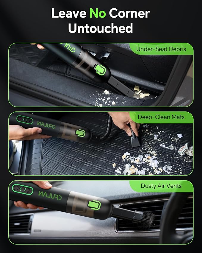 Car Vacuum Portable Cordless, 21000Pa 4-in-1 Handheld Mini Vacuum Cleaner with 8 Attachments, 3 Suction Modes, One-Touch