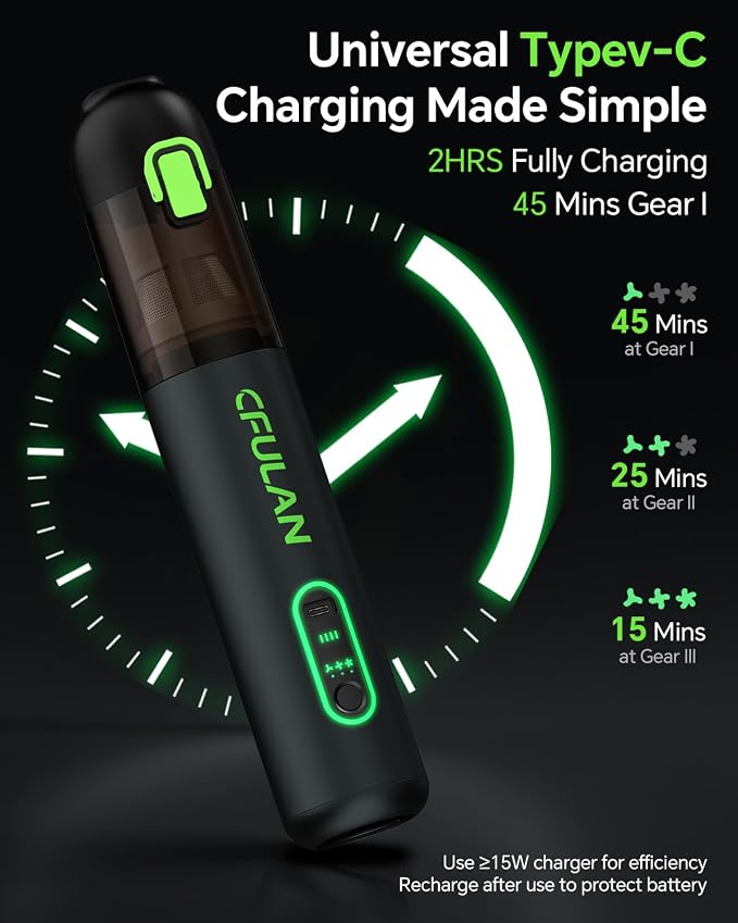 Car Vacuum Portable Cordless, 21000Pa 4-in-1 Handheld Mini Vacuum Cleaner with 8 Attachments, 3 Suction Modes, One-Touch