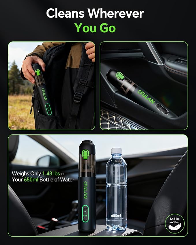 Car Vacuum Portable Cordless, 21000Pa 4-in-1 Handheld Mini Vacuum Cleaner with 8 Attachments, 3 Suction Modes, One-Touch
