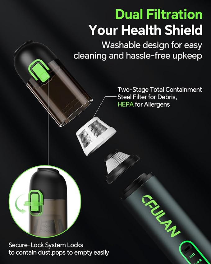 Car Vacuum Portable Cordless, 21000Pa 4-in-1 Handheld Mini Vacuum Cleaner with 8 Attachments, 3 Suction Modes, One-Touch