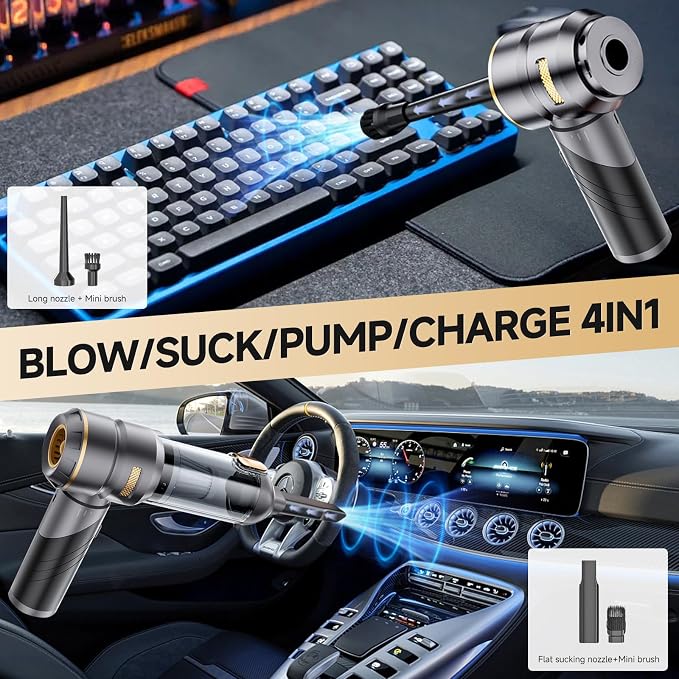 Car Vacuum Portable Cordless 22000PA High Power Handheld Mini Vacuum Cleaner Rechargeable Foldable with Brushless Motor Air