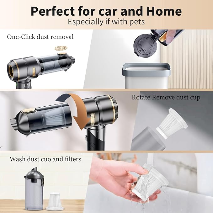 Car Vacuum Portable Cordless 22000PA High Power Handheld Mini Vacuum Cleaner Rechargeable Foldable with Brushless Motor Air