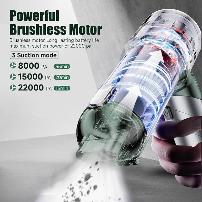 Car Vacuum Portable Cordless 22000PA High Power Handheld Mini Vacuum Cleaner Rechargeable Foldable with Brushless Motor Air