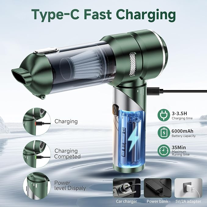 Car Vacuum Portable Cordless 22000PA High Power Handheld Mini Vacuum Cleaner Rechargeable Foldable with Brushless Motor Air