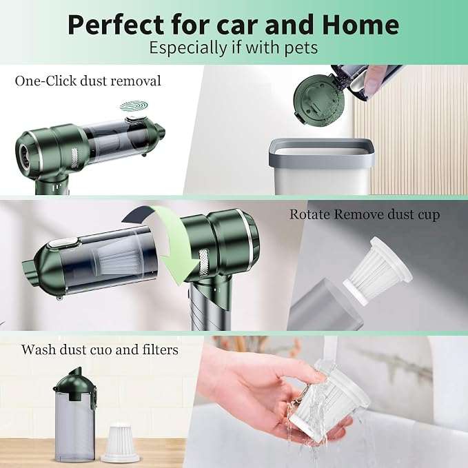 Car Vacuum Portable Cordless 22000PA High Power Handheld Mini Vacuum Cleaner Rechargeable Foldable with Brushless Motor Air