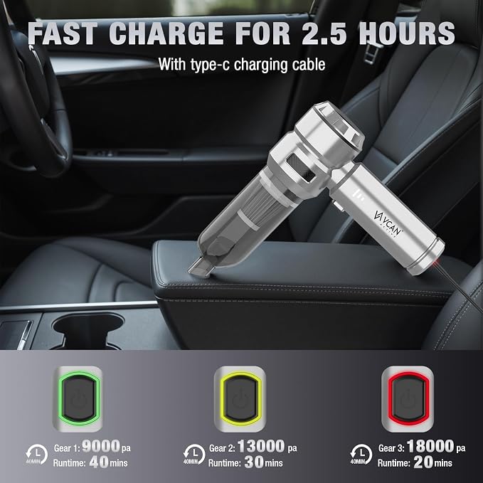 Car Vacuum Portable Cordless 22000PA High Power with Brushless Motor 4-in-1 Compressed Air Duster & Air Blower & Pump Hand