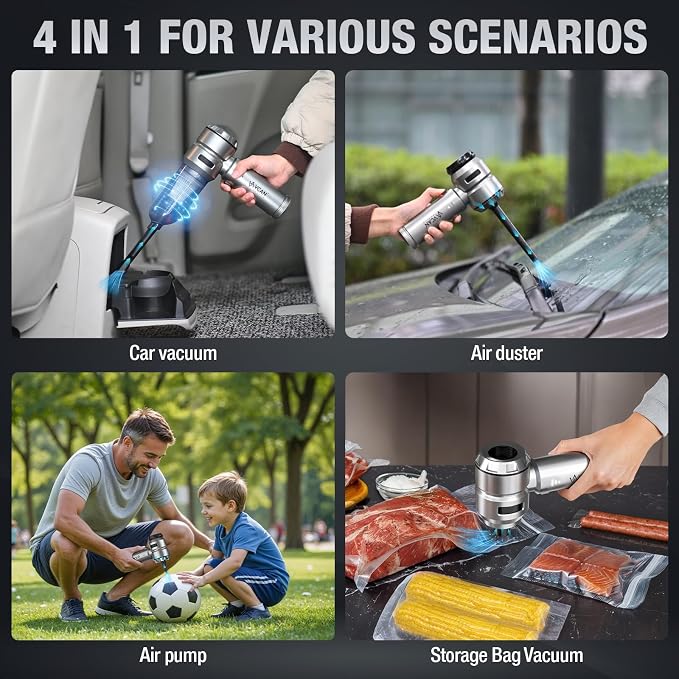 Car Vacuum Portable Cordless 22000PA High Power with Brushless Motor 4-in-1 Compressed Air Duster & Air Blower & Pump Hand