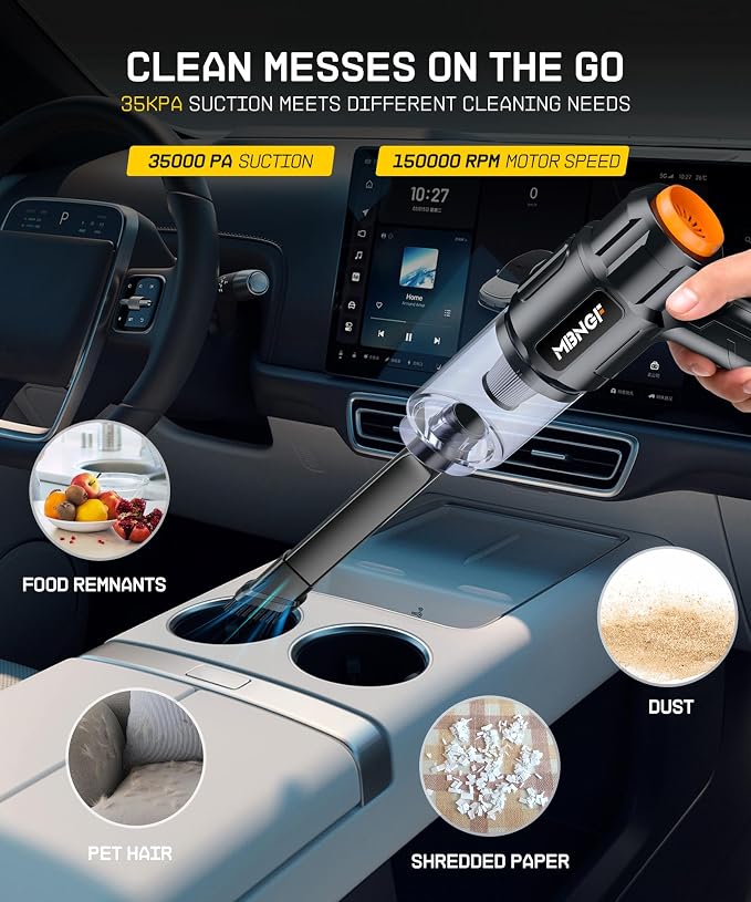 Car Vacuum Portable Cordless, 35000PA High Power Suction & Blower, Wireless Handheld Vacuum Cleaner for Car, Home, Office
