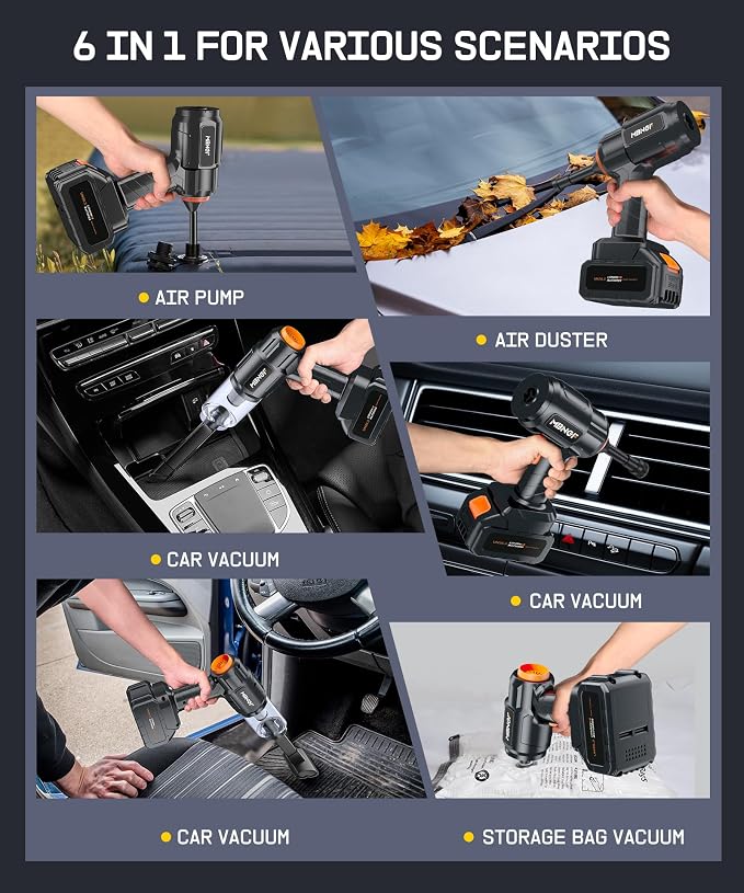 Car Vacuum Portable Cordless, 35000PA High Power Suction & Blower, Wireless Handheld Vacuum Cleaner for Car, Home, Office