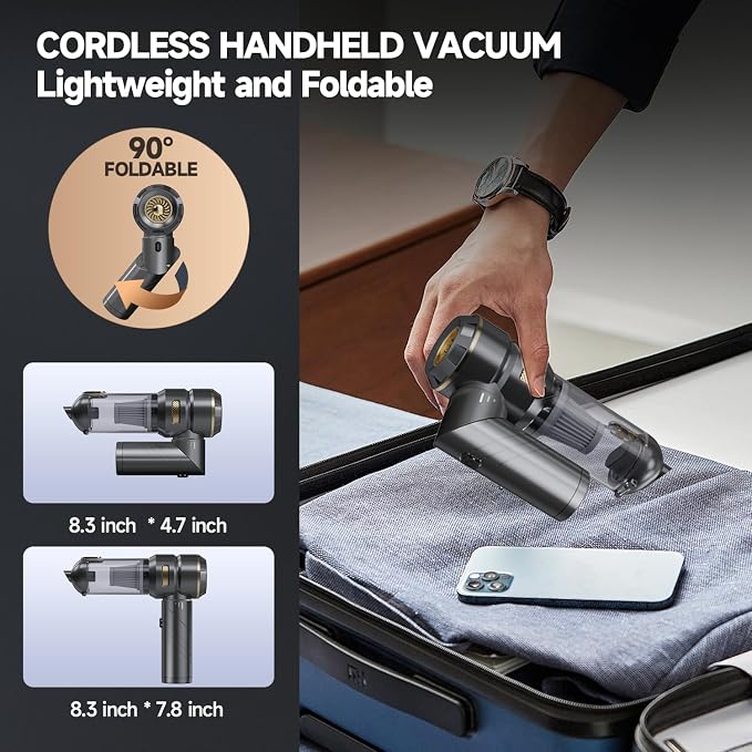 Car Vacuum Portable Cordless, Foldable Handheld Vacuum with Brushless Motor, alternate product view 6