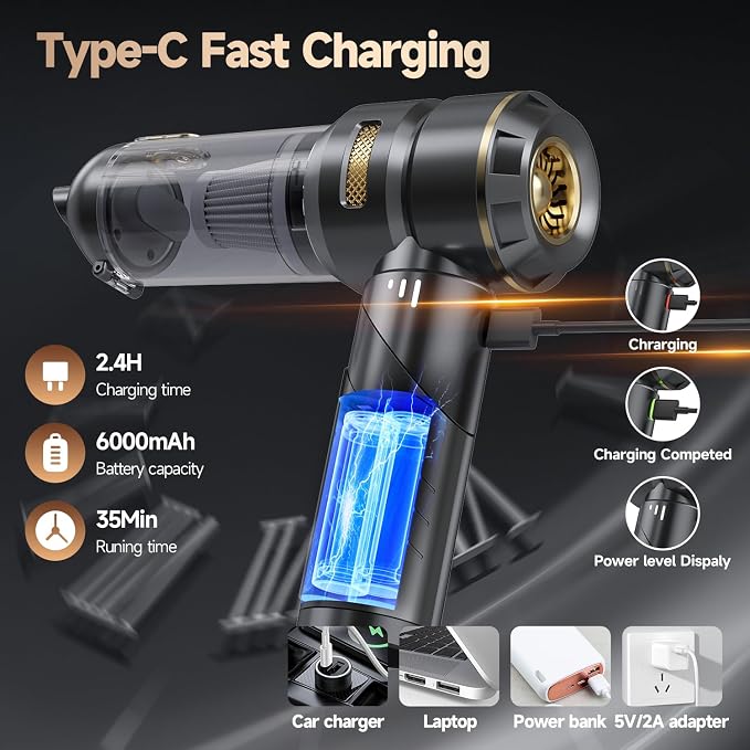 Car Vacuum Portable Cordless, Foldable Handheld Vacuum with Brushless Motor, alternate product view 8