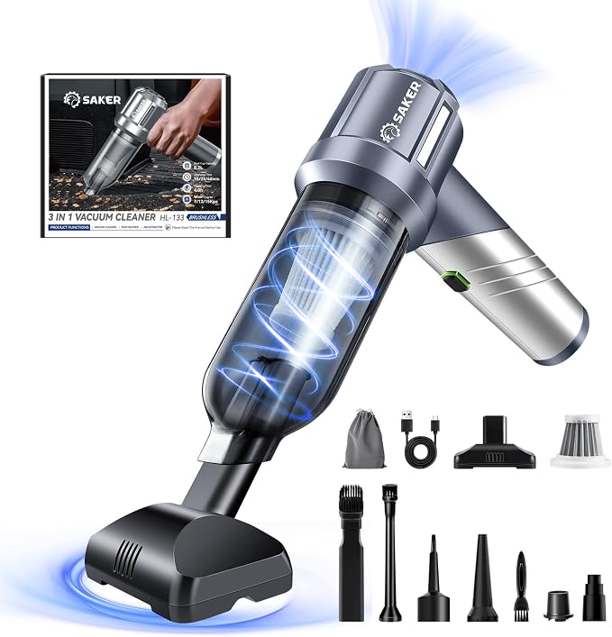 Car Vacuum Portable Cordless, Foldable Mini Handheld Vacuum Cordless and Air Duster 17000PA High Power Vacuum Cleaners for