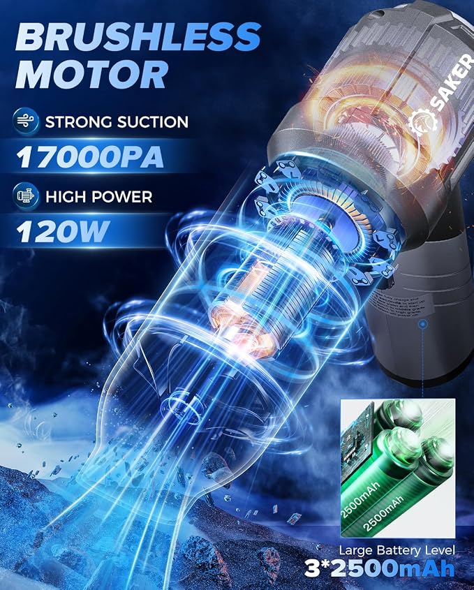 Car Vacuum Portable Cordless, Foldable Mini Handheld Vacuum Cordless and Air Duster 17000PA High Power Vacuum Cleaners for