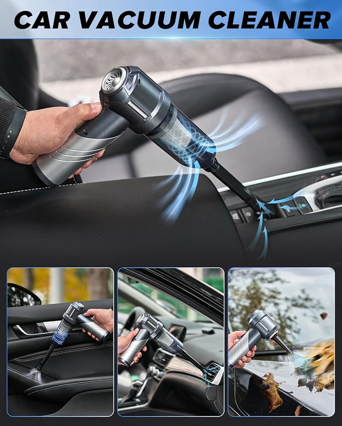 Car Vacuum Portable Cordless, Foldable Mini Handheld Vacuum Cordless and Air Duster 17000PA High Power Vacuum Cleaners for